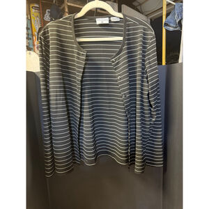 Women's Kathy Ireland Dark black White Stripe Button Front Cardigan Sweater L